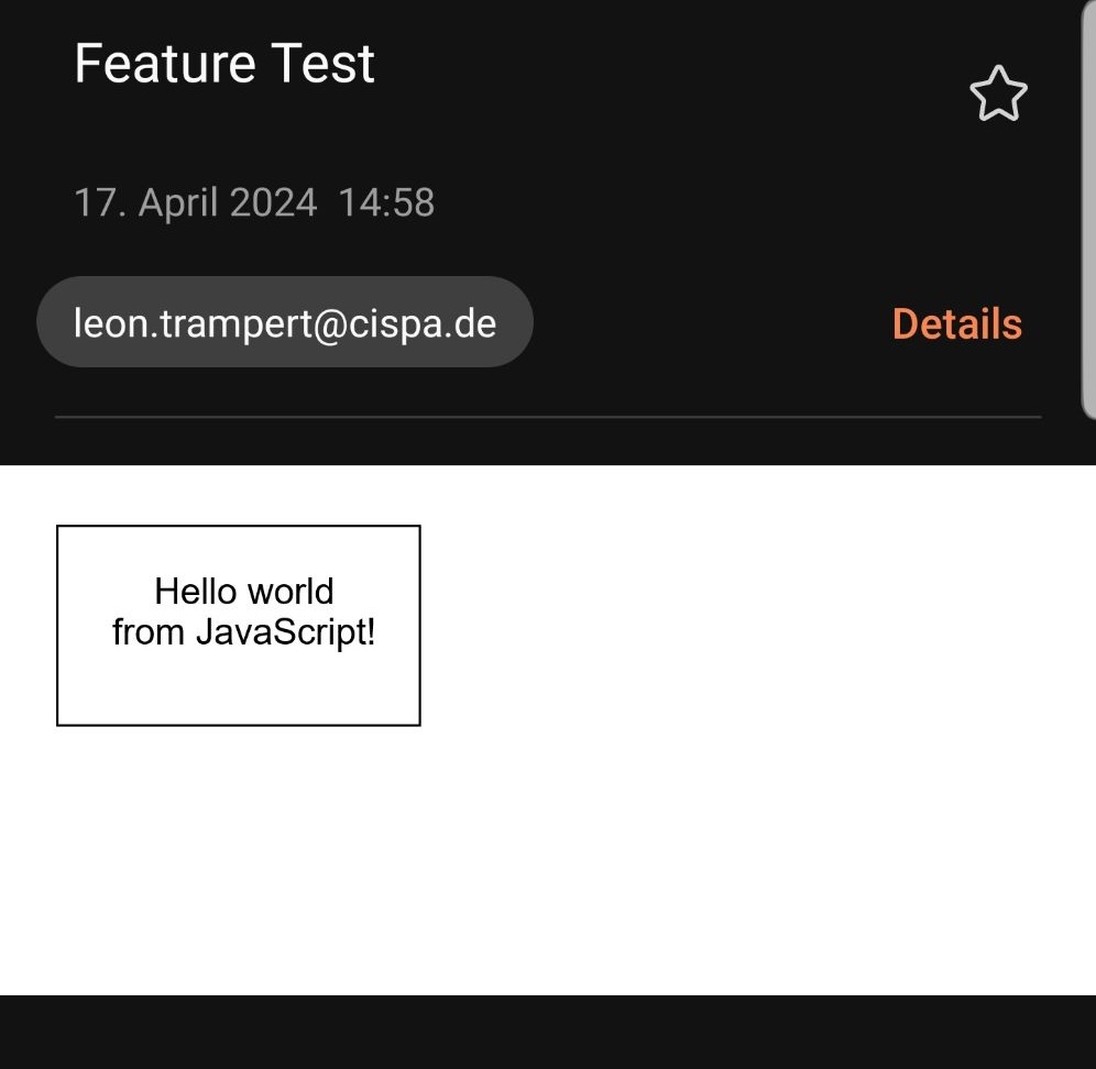 An iframe executing JavaScript in Samsung Email